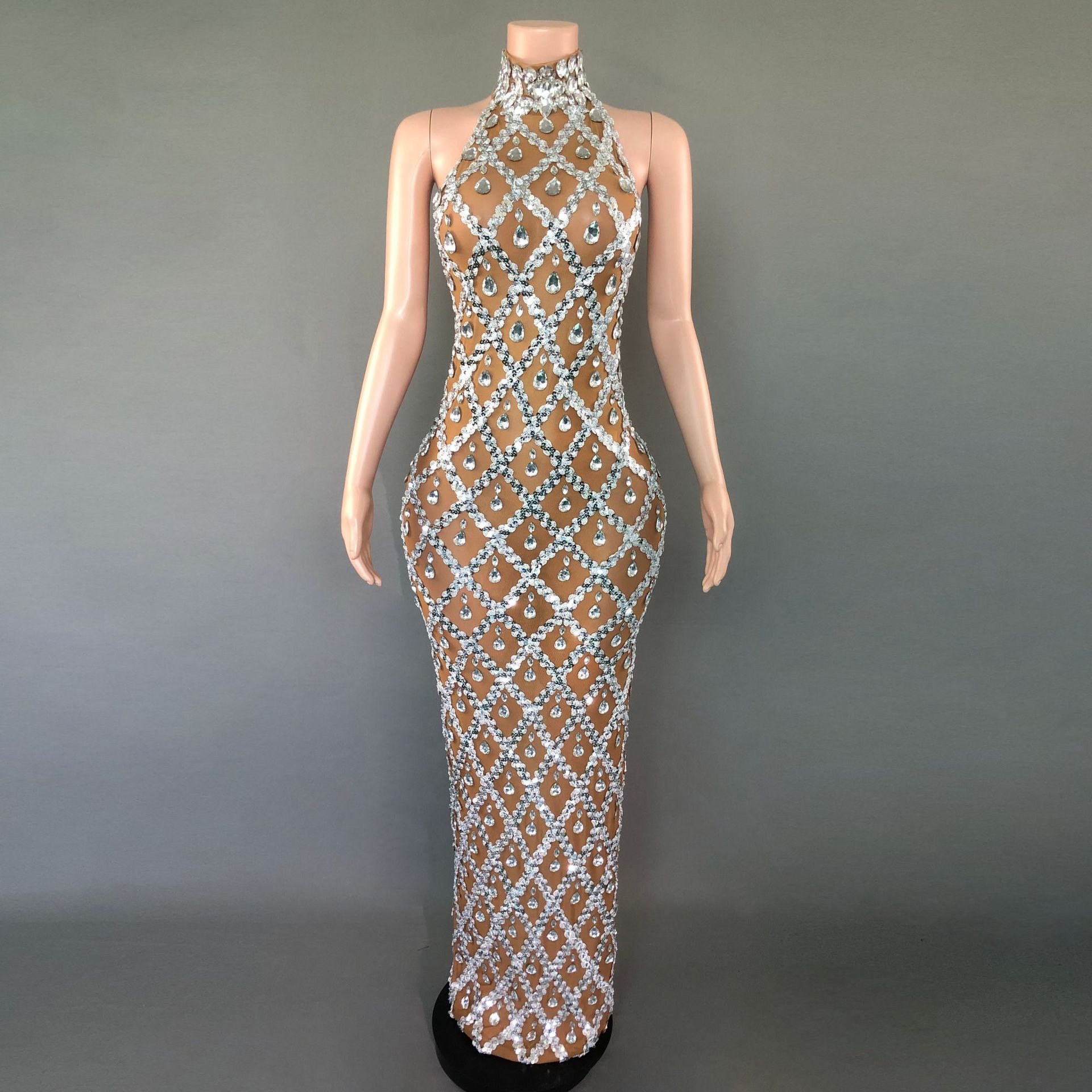 Hot Selling Products 2024 Shiny Crystal Rhinestone Evening Dresses Long Sleeveless Birthday Party Ceremony Club Wear Outfits
