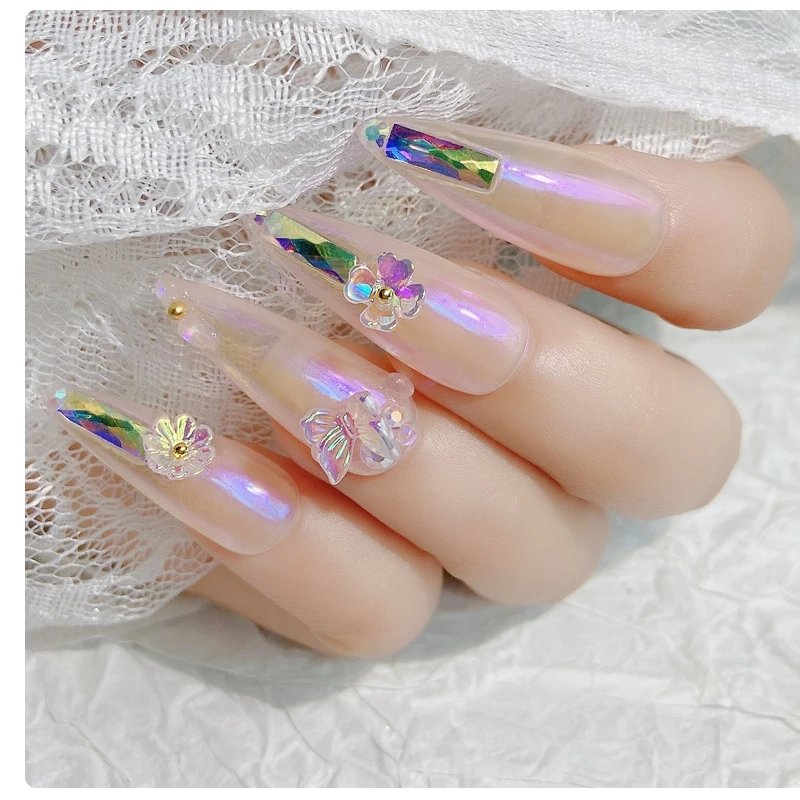 Colorful AB Crystal Flower Butterfly Nail Art Decorations Mix Metal Rivets Pearls Holographic DIY Nails Rhinestones Accessories