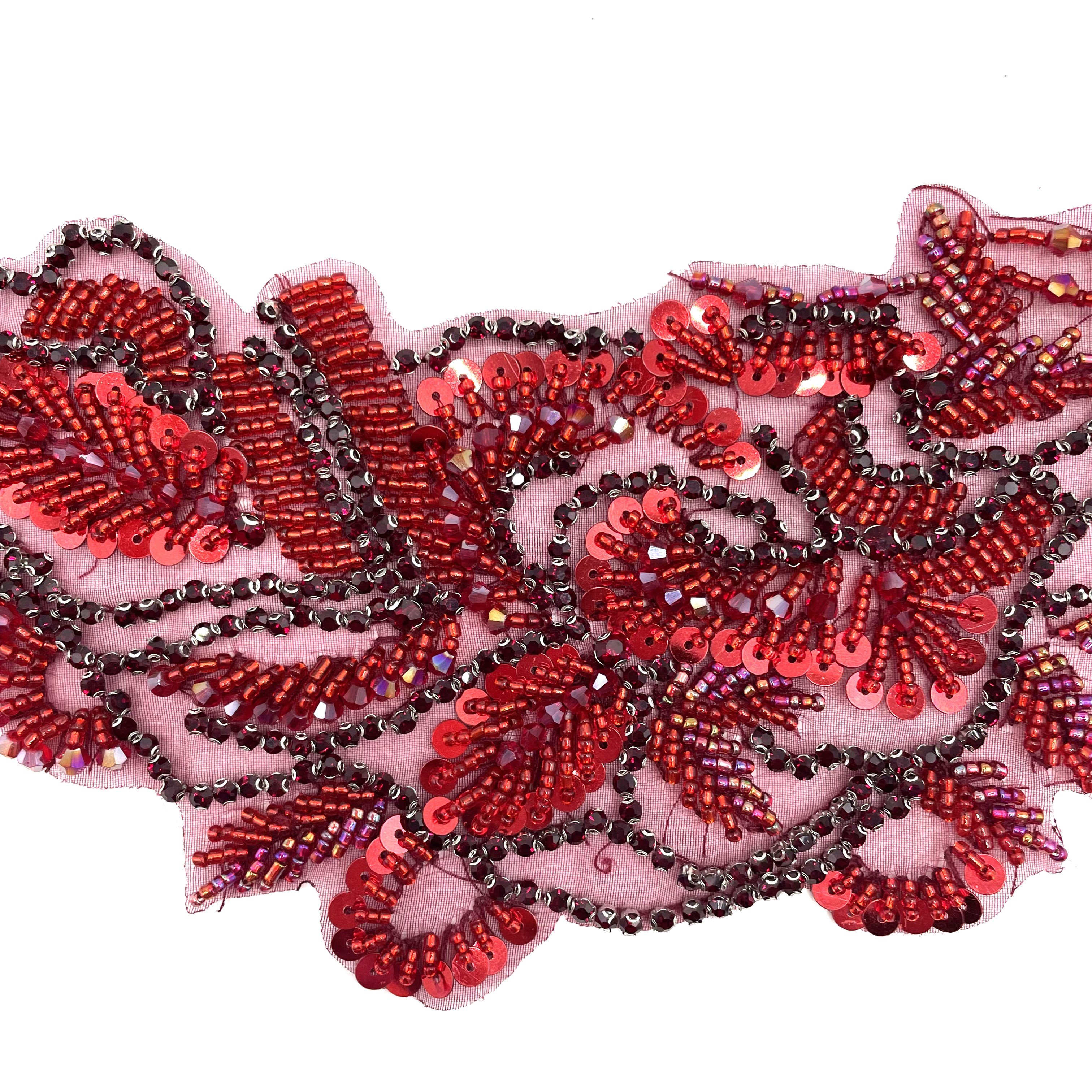 Red glass diamond hand embroidered Dress, stage, performance, costume, diamond