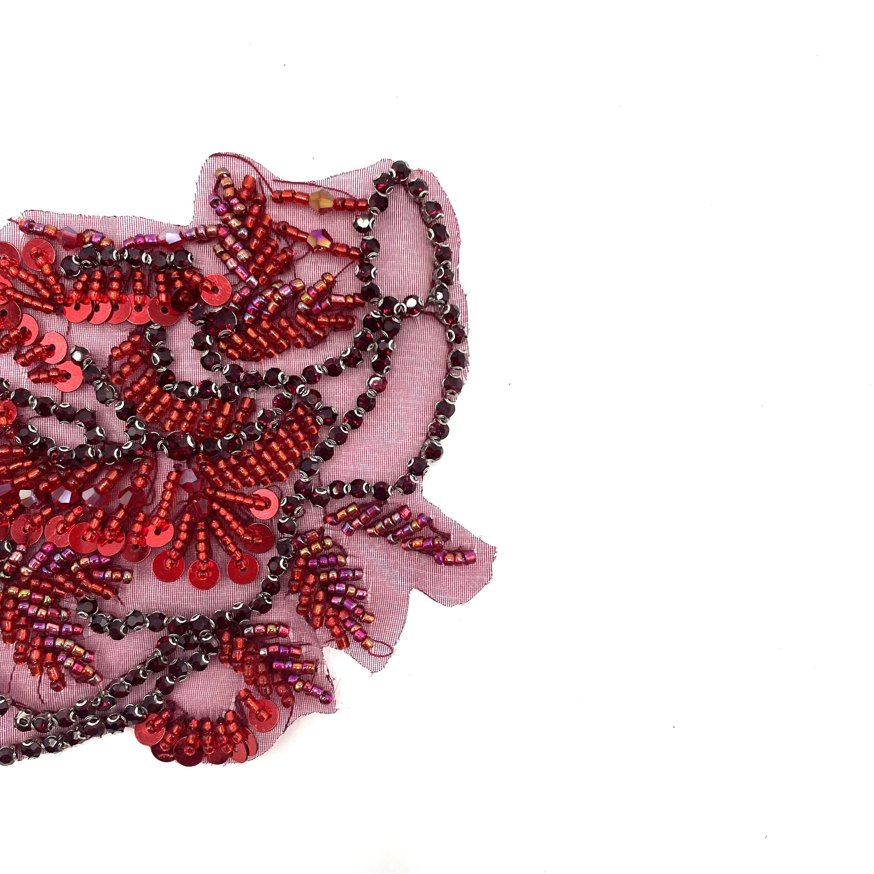 Red glass diamond hand embroidered Dress, stage, performance, costume, diamond
