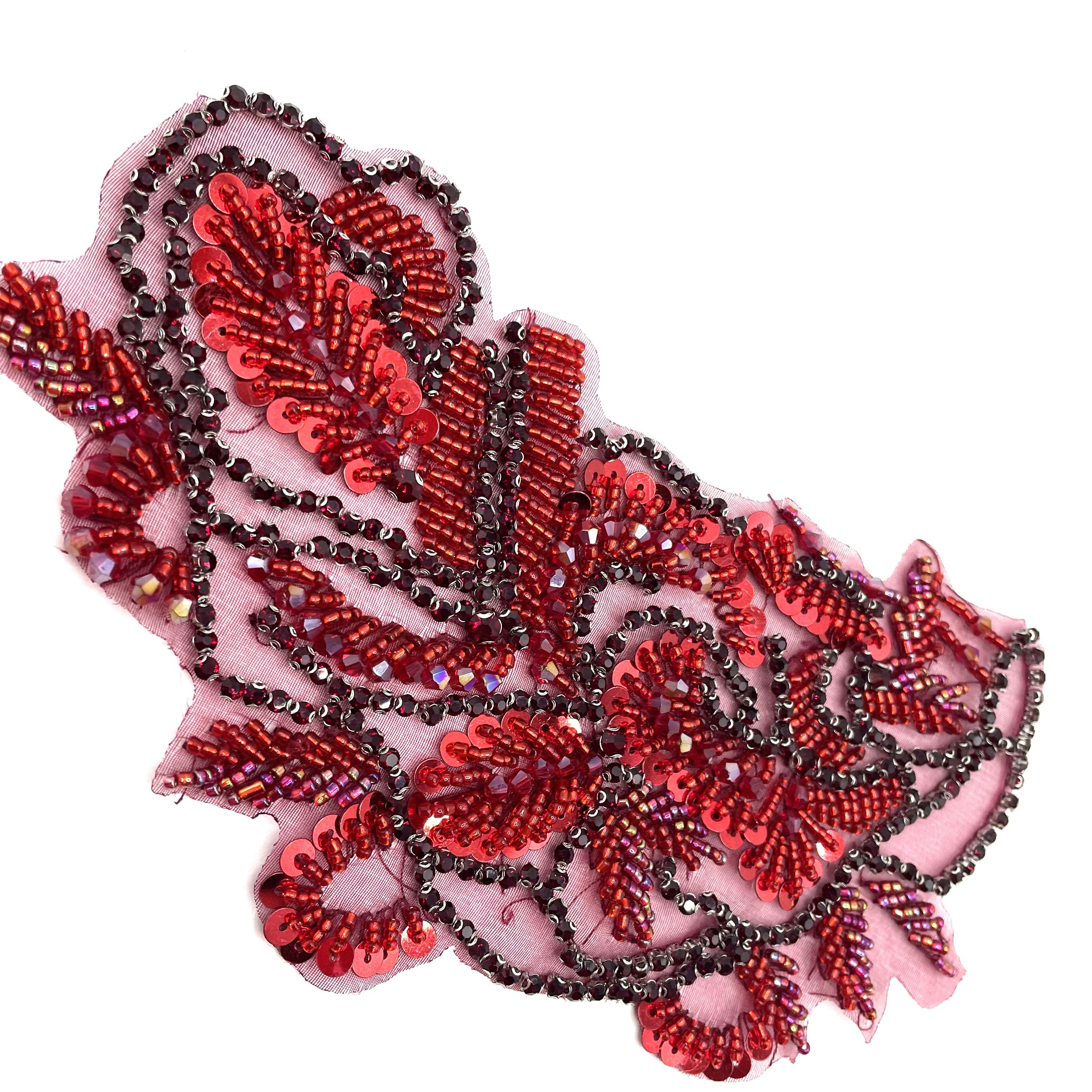 Red glass diamond hand embroidered Dress, stage, performance, costume, diamond