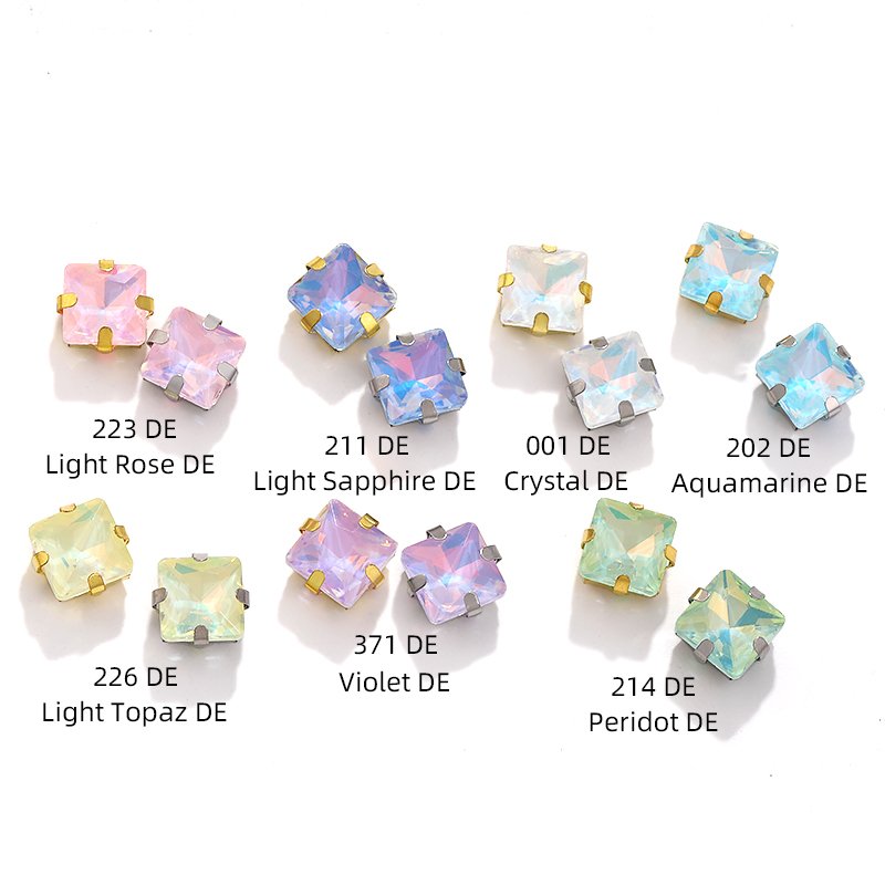 Xichuan New Design Princess Square Four Claws Rhinestones Flatback Sew On Fancy Stones Jewelry And Clothing