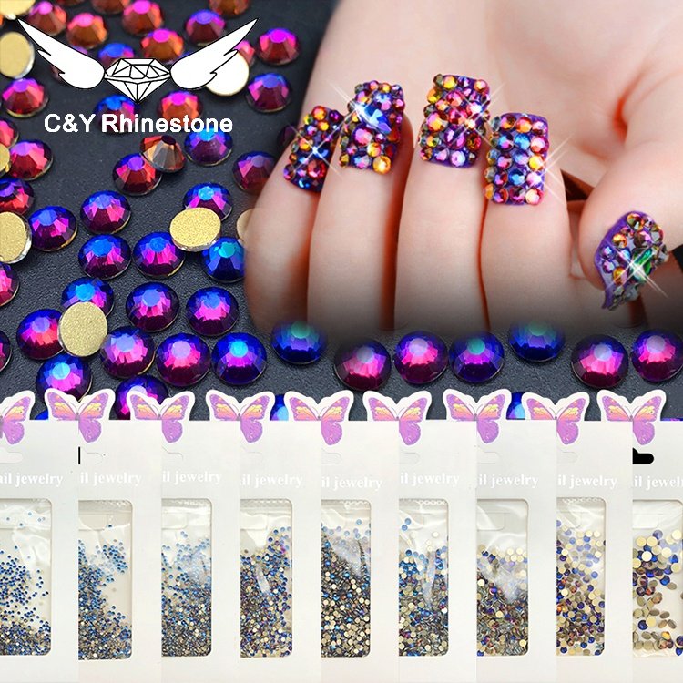 C&Y Wholesale SS3-SS16 SS20 Crystal Pedreria Glass Colorful Flame Flat Back Non Hot Fix Blue Flame Rhinestone