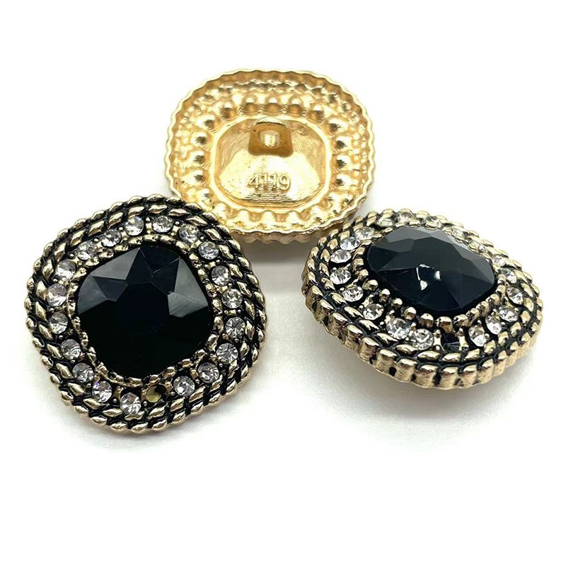 Metal Colorful Rhinestone Square Metal sew Buttons Loop Crystal hand Sewing Button For Clothing
