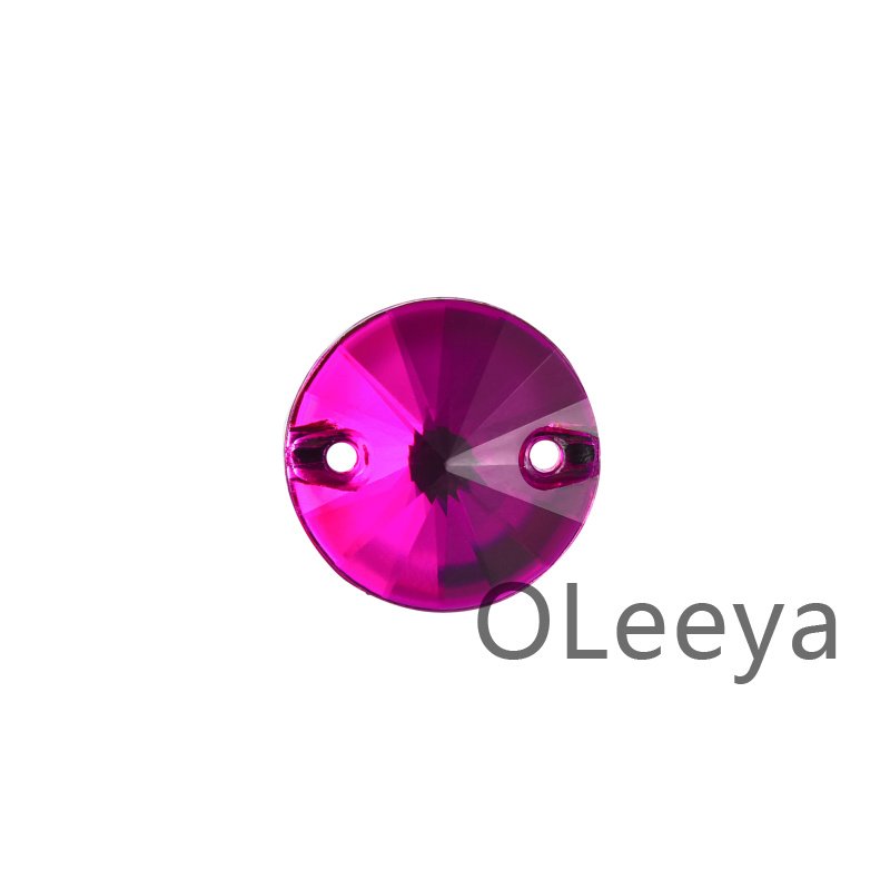 OLeeya Wholesale 5A Quality Sew On Crystals Hot Pink Color Rivoli Shape Dance Stones Rhinestones for Leotards Dance Dress Bikini