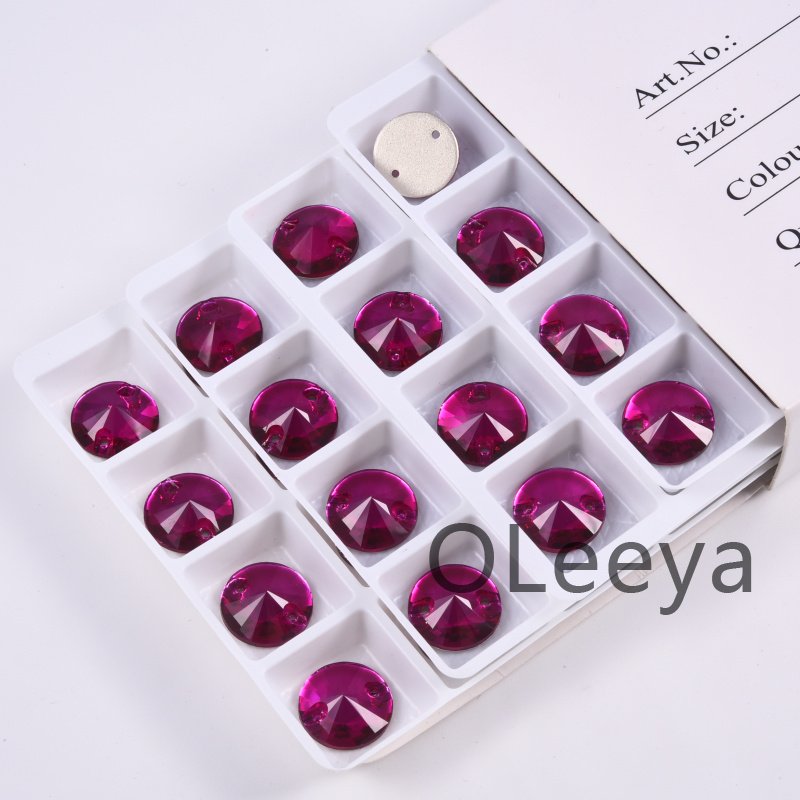 OLeeya Wholesale 5A Quality Sew On Crystals Hot Pink Color Rivoli Shape Dance Stones Rhinestones for Leotards Dance Dress Bikini