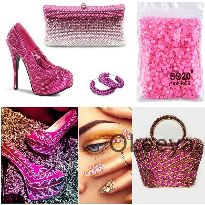 OLeeya Wholesale 5A Quality Sew On Crystals Hot Pink Color Rivoli Shape Dance Stones Rhinestones for Leotards Dance Dress Bikini