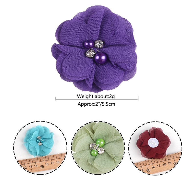 DIY handmade flowers wholesale 6cm hand-stitched pearl rhinestone chiffon flower fabric flower shoe hat clothing accessories