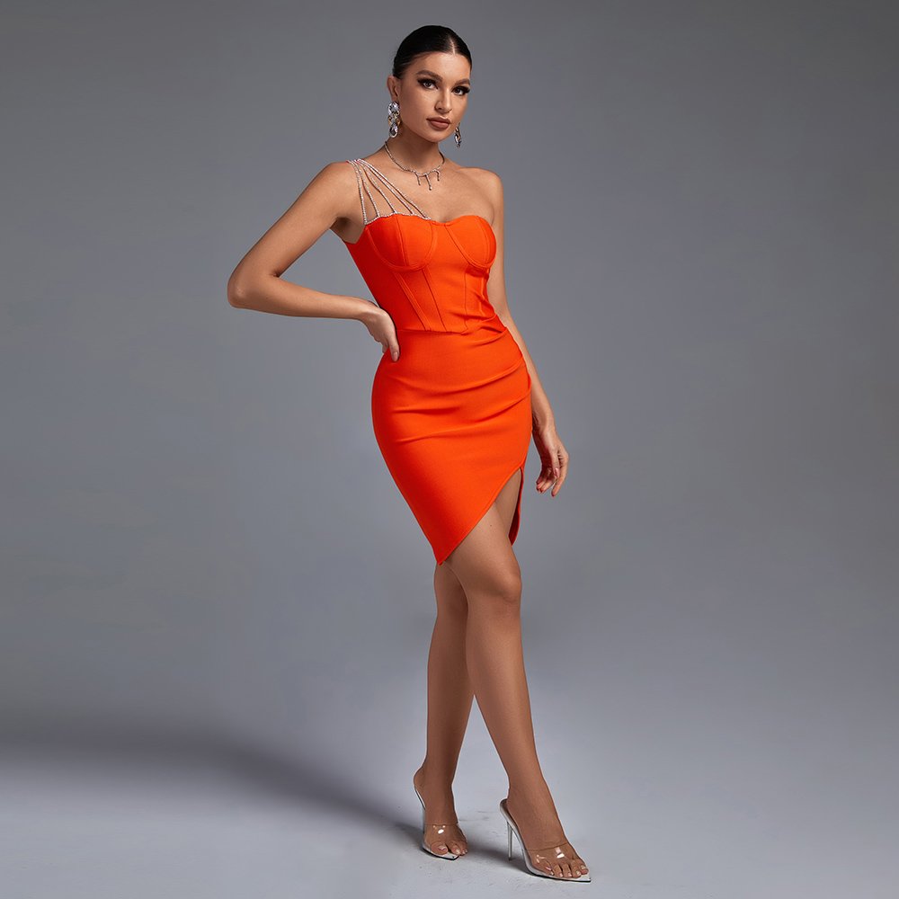 Ocstrade Latest Products Rhinestone One Shoulder Bandage Dress Sleeveless Asymmetrical Summer Party Elegant Ladies Dress