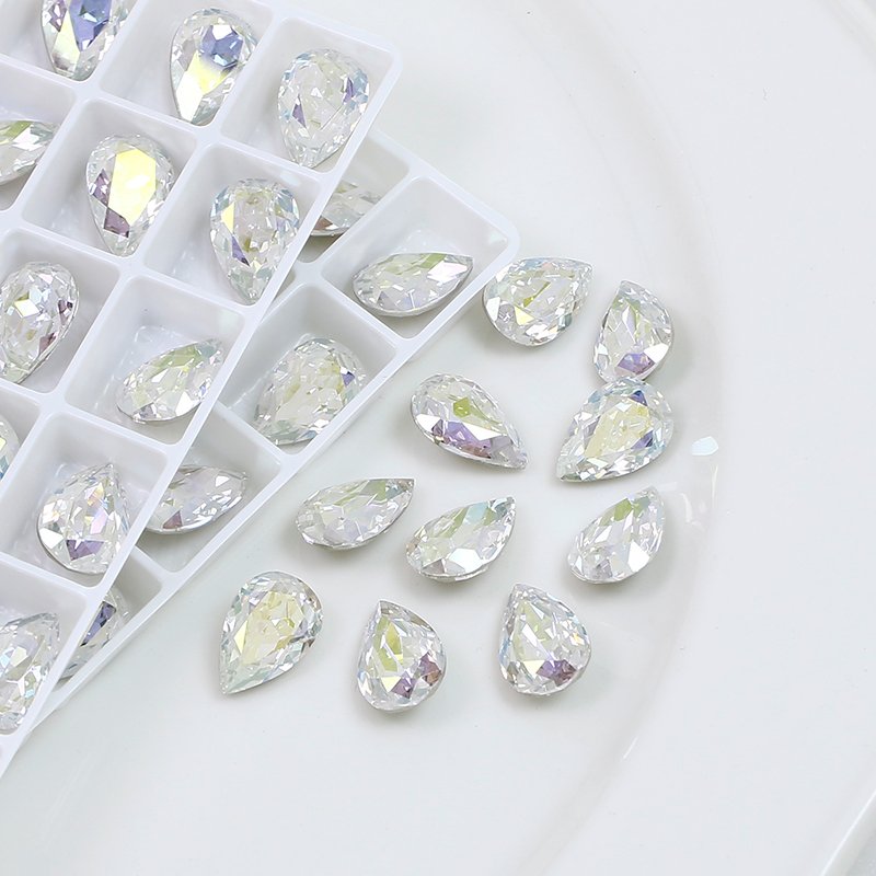 High quality Dongzhou 12*8mm waterdrop rhinestones K9 fancy stone wholesale crystal beads for jewelry nail art diy accessories