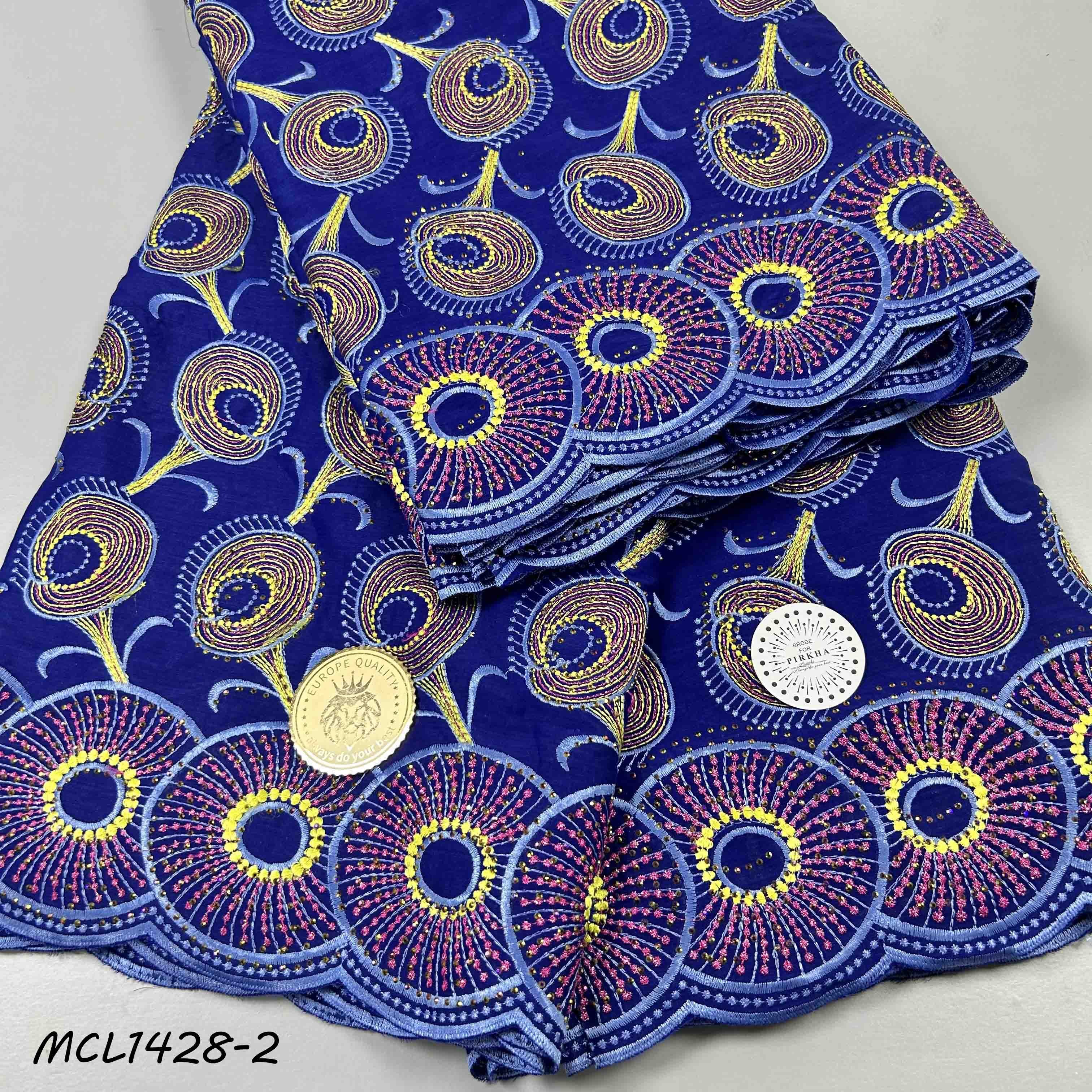 Lafaya African Embroidery Lace Fabric with Rhinestones 2024 Swiss Voile Cotton Lace Fabric for Women Party Dresses Sew