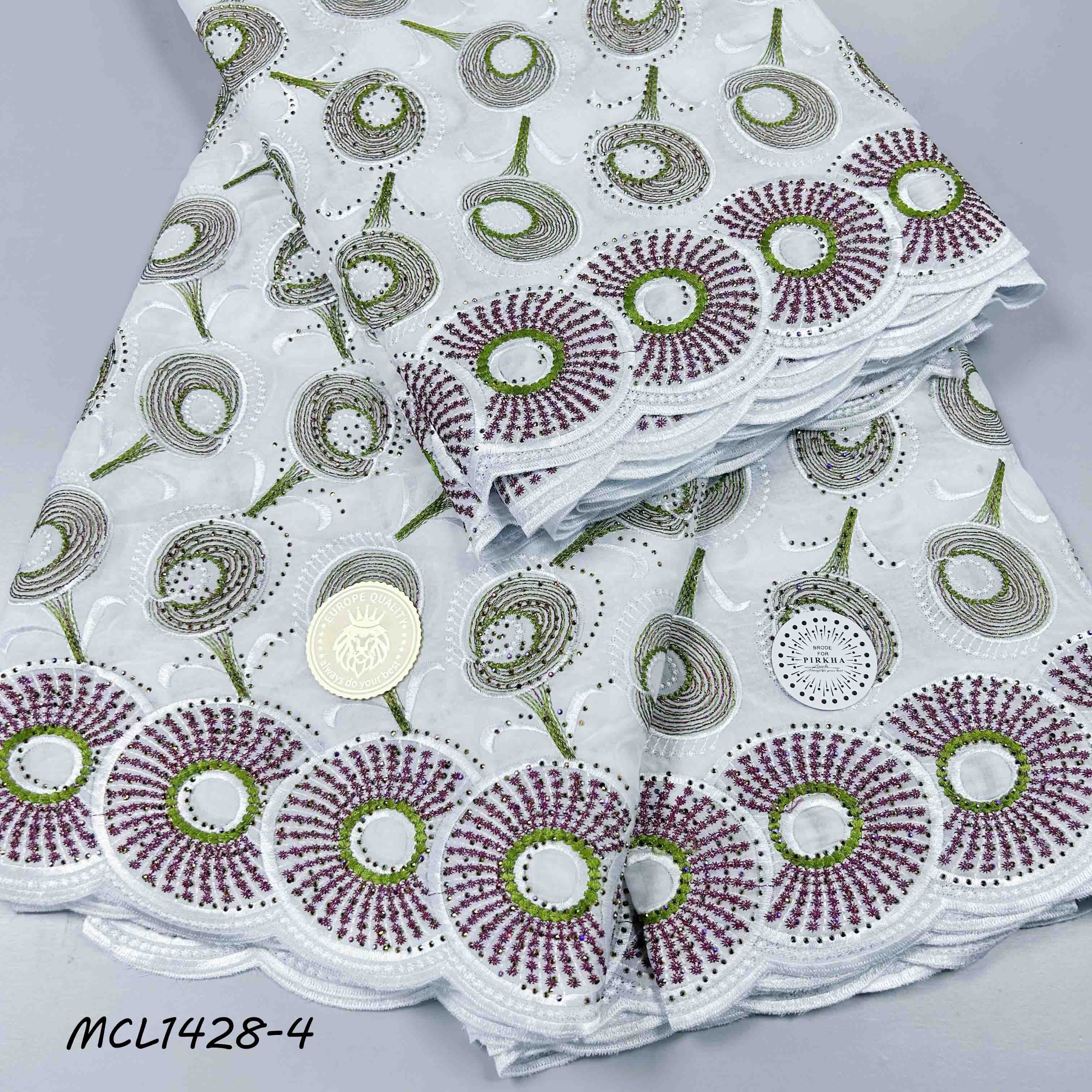Lafaya African Embroidery Lace Fabric with Rhinestones 2024 Swiss Voile Cotton Lace Fabric for Women Party Dresses Sew