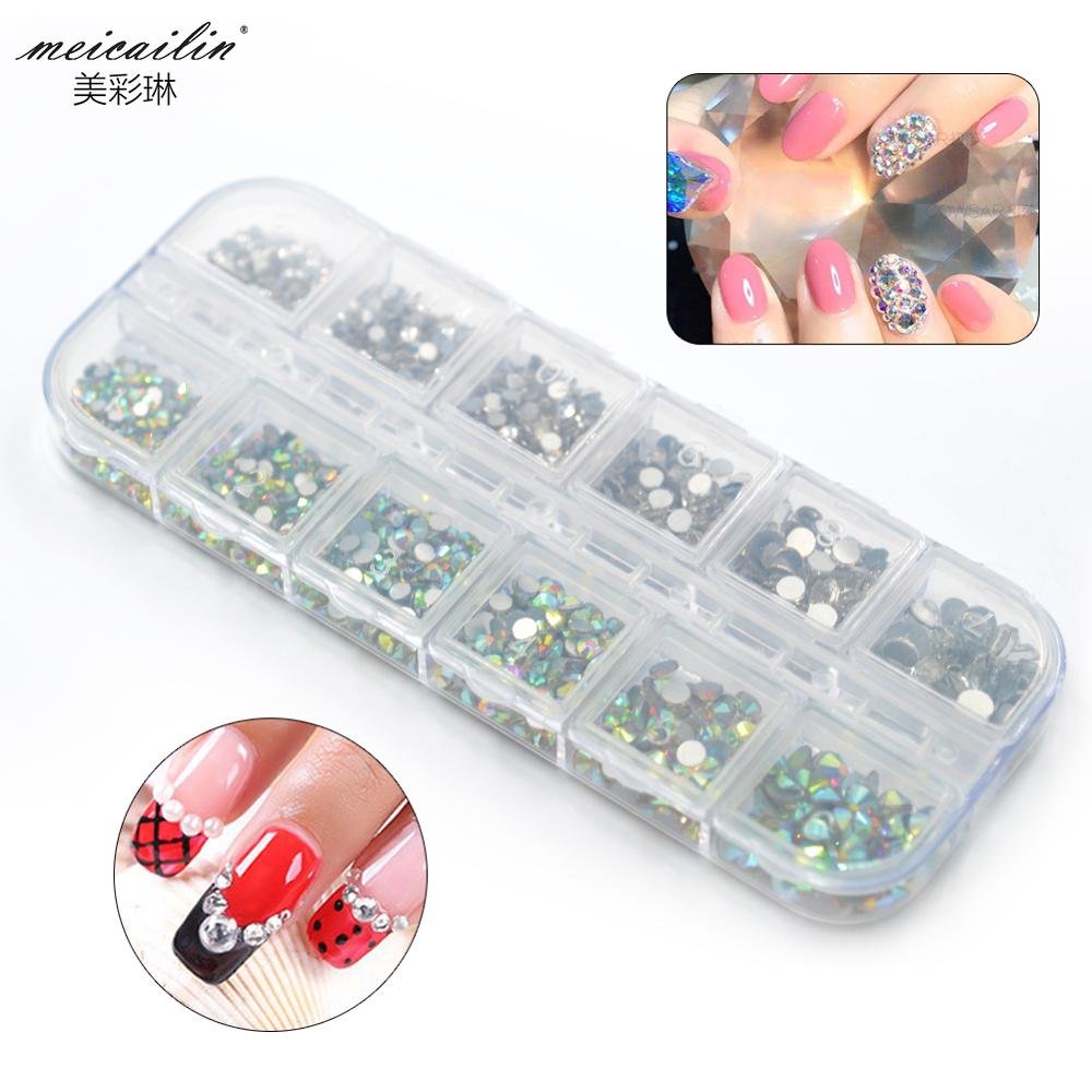 Hot sale mix size AB and white color bling nail art rhinestones
