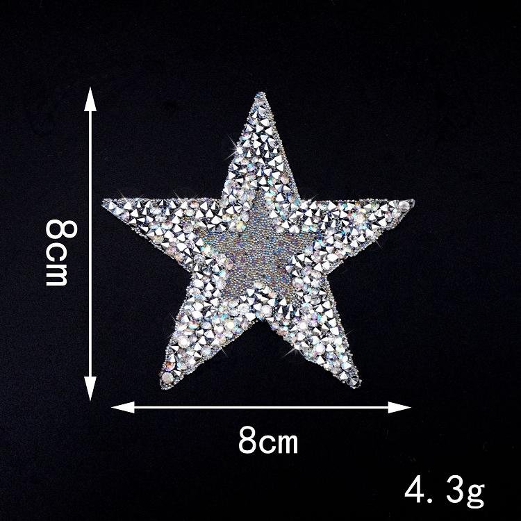 DIY custom stars colors iron on patches custom 3 inch heat press hot fix rhinestone beaded double star patches for bag garment