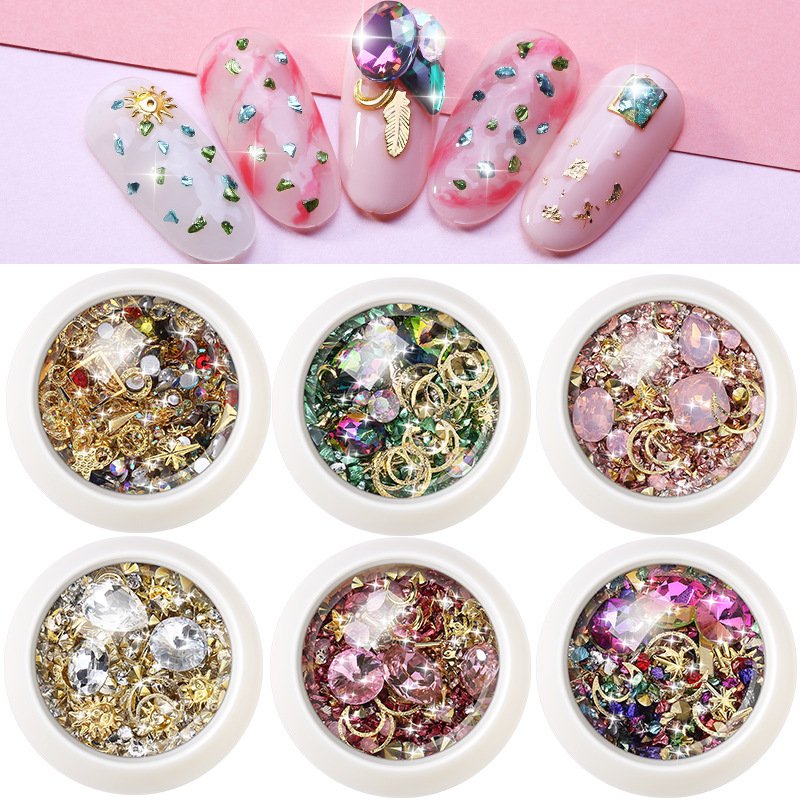 Nail Decoration Diamond Rhinestone Rivets Pink Green Gold Crystal Nail Rings Shinny Stones Nail Art mix Charms