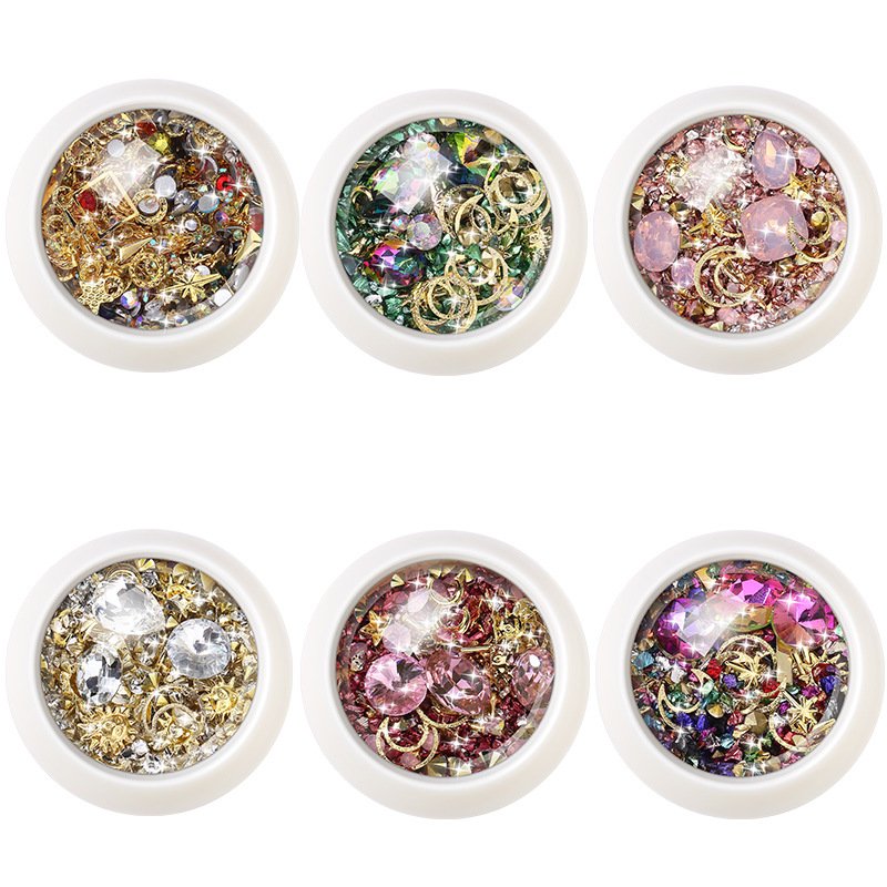 Nail Decoration Diamond Rhinestone Rivets Pink Green Gold Crystal Nail Rings Shinny Stones Nail Art mix Charms