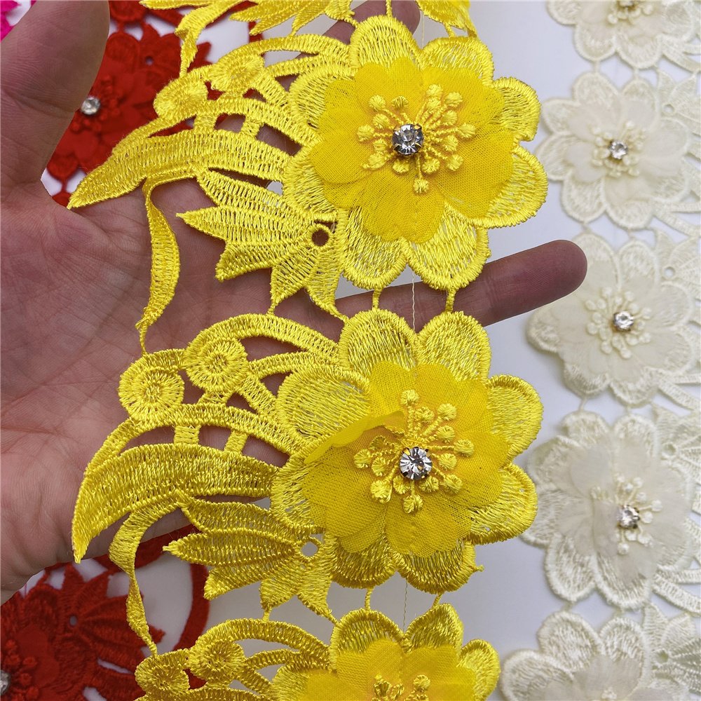 Wholesale new hot selling Rhinestone flowers lace trim for wedding decoration