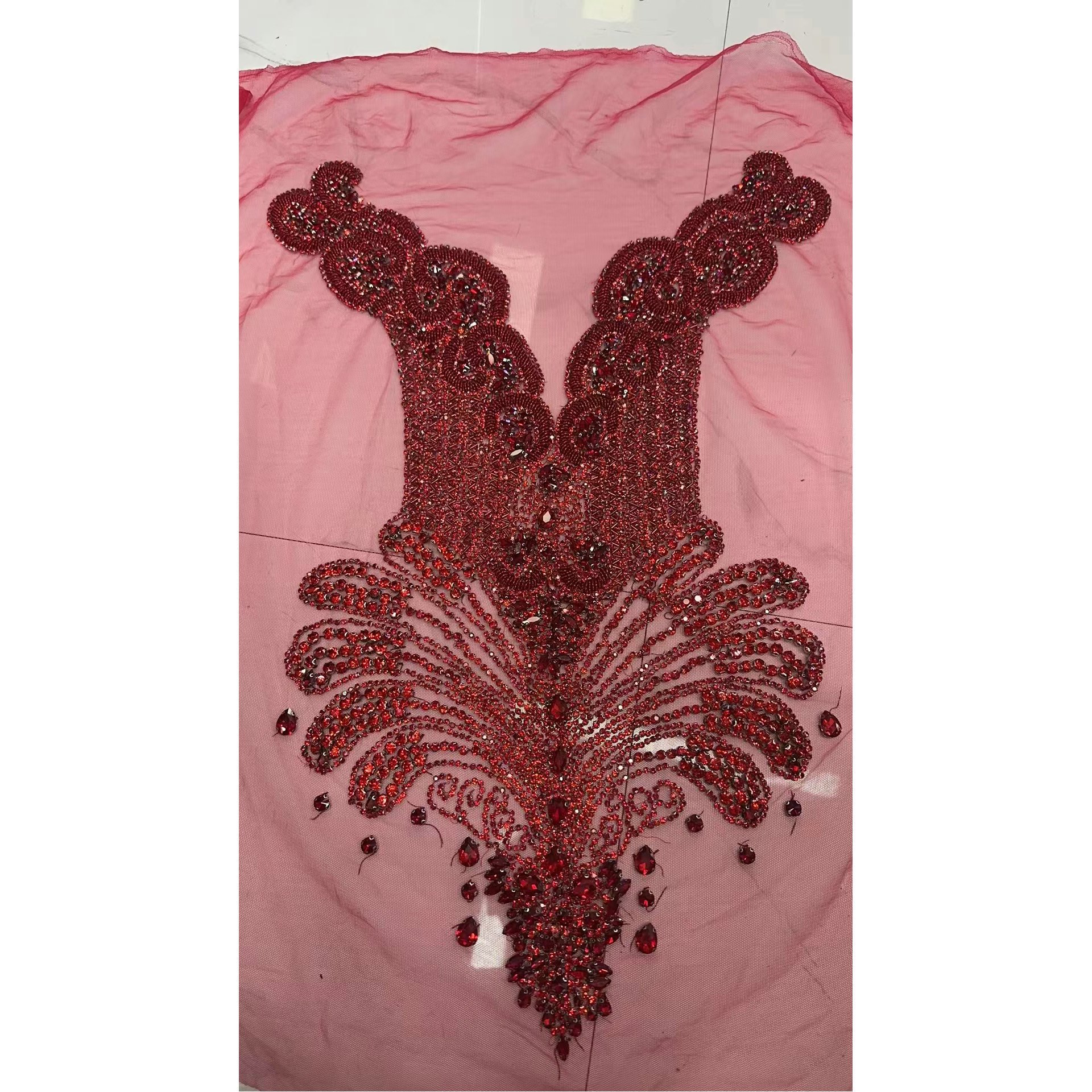 Rich Decorated Appliques Bodice Handmade Rhinestone Applique For Party Dress