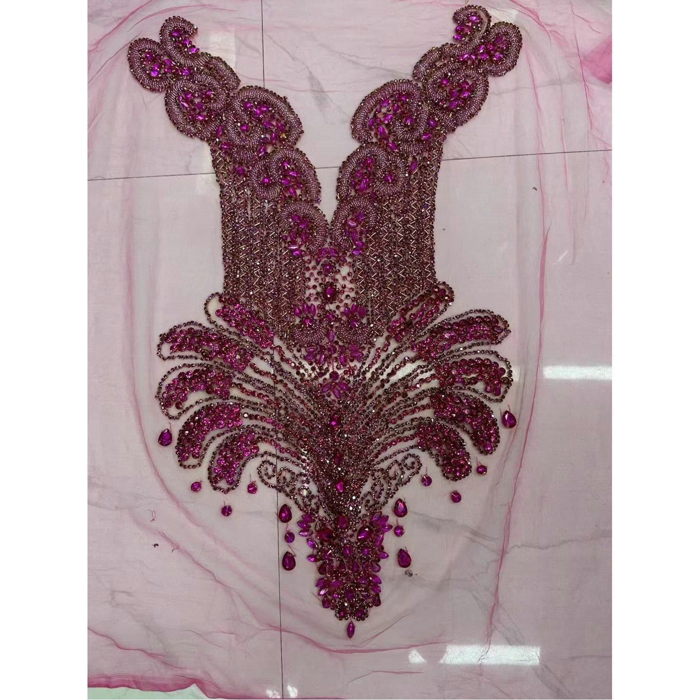 Rich Decorated Appliques Bodice Handmade Rhinestone Applique For Party Dress