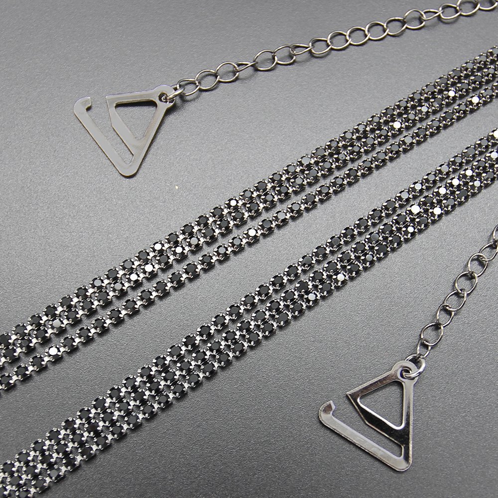 Custom Welding 3-Row Rhinestone Chain Party Dress Shoulder Strap Adjustable Crystal Black Bra Strap Fashion Jewelry Accessories