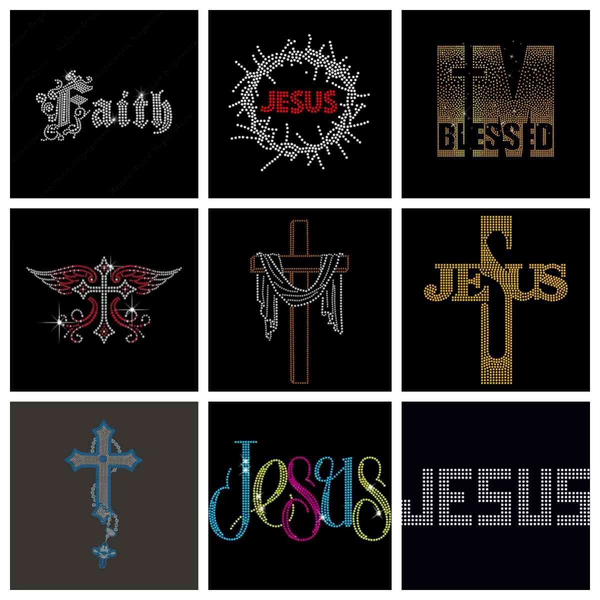 Hotfix Iron On Rhinestone Template Love Like Jesus Crystal Design Heat Transfer Custom Jesus Cross Rhinestone Transfers