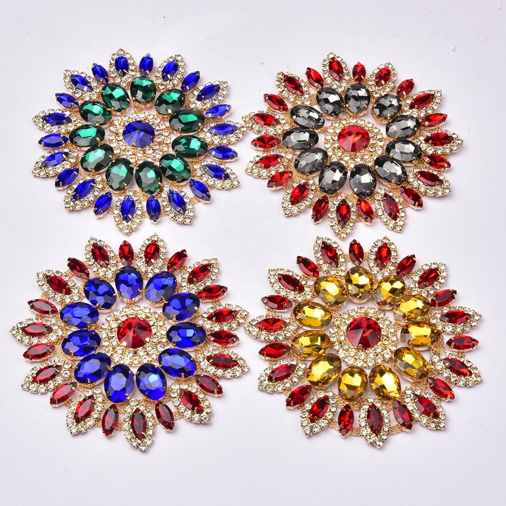 High Quality Crystal AB Rhinestone Flower Applique Wedding Dress Decoration Glass Strass Patches Sewing For Bags Garment DIY