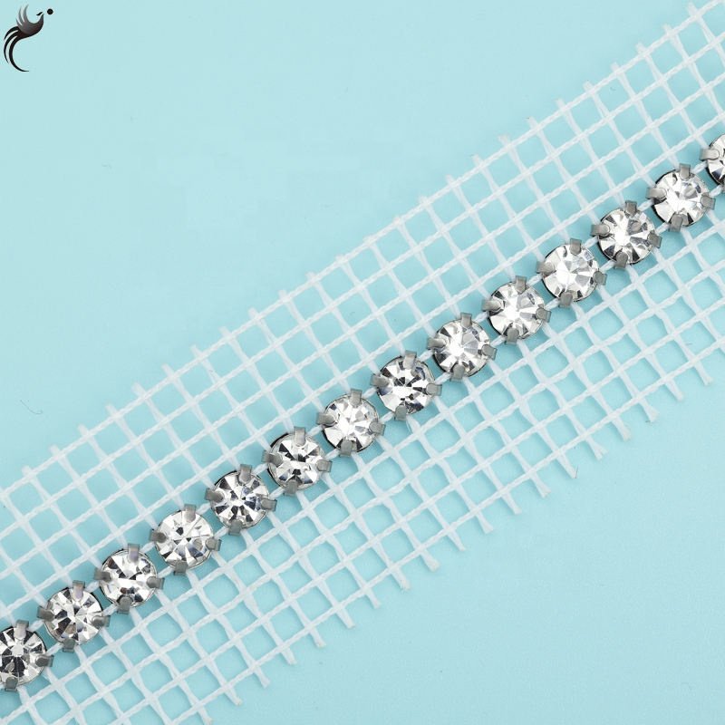 New design Single row mesh Clothing Dinner bag hat bag Dress accessories mesh dress with rhinestones