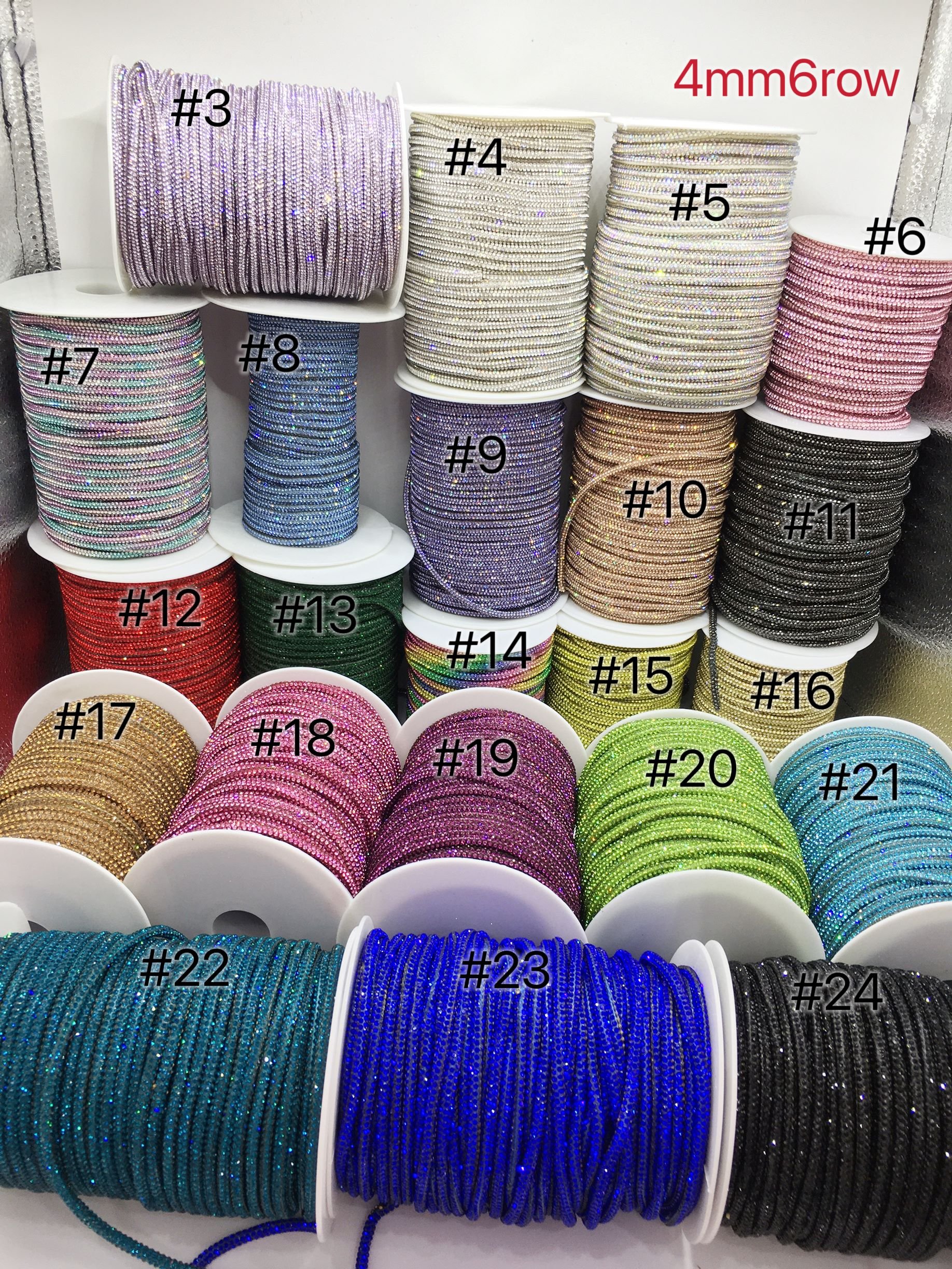 SINRONG Colorful rhinestone rope sparkling round 4mm 6row crystal decoration bow DIY crystal rope