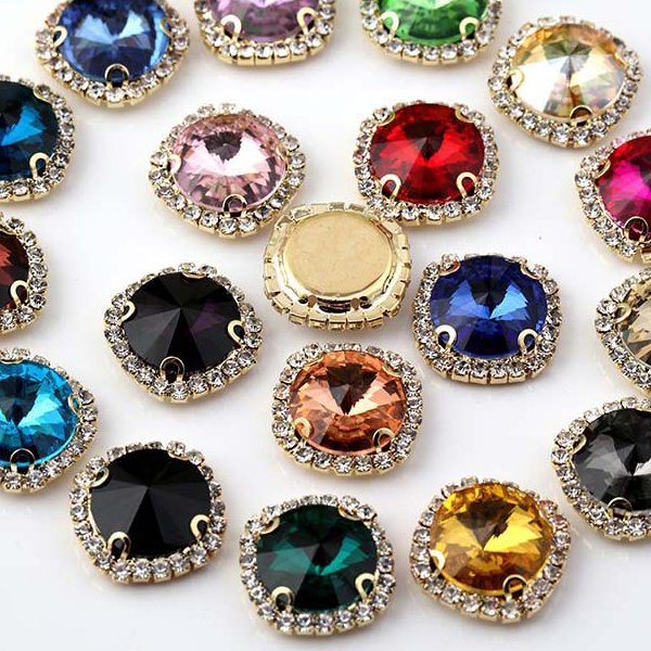 10mm Round Sew on Stone Rivoli , Flatback Holes Claw Setting Wholesale Rhinestone