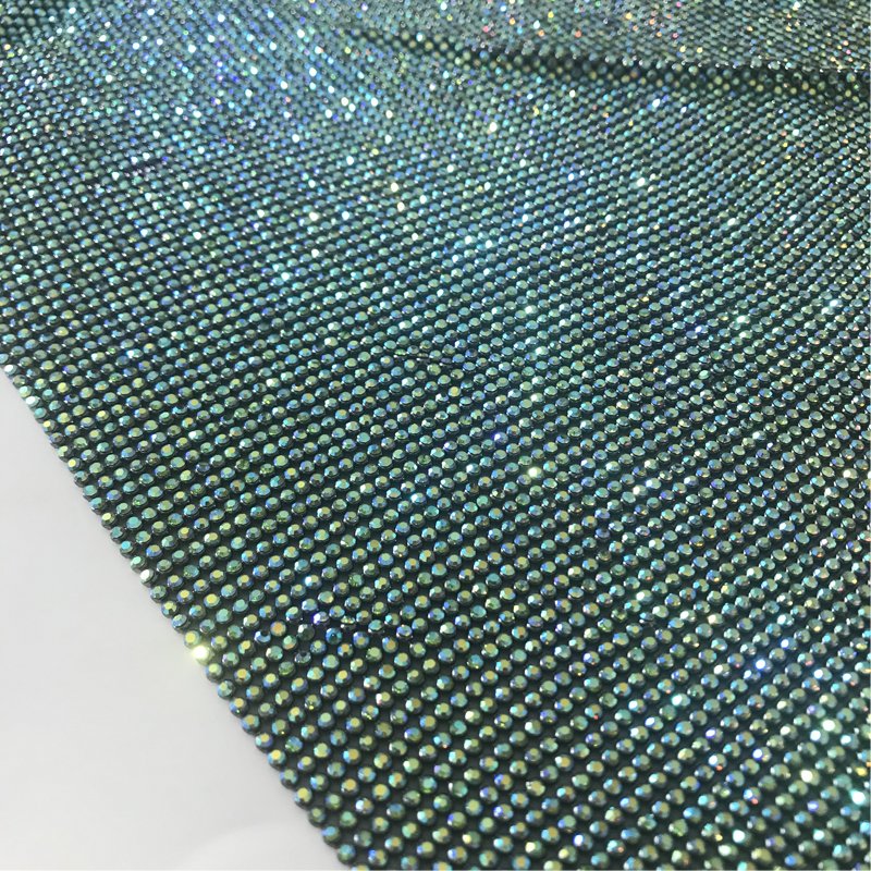 AA Grade PERIDOT AB Rhinestone Mesh Fabric For Clothes