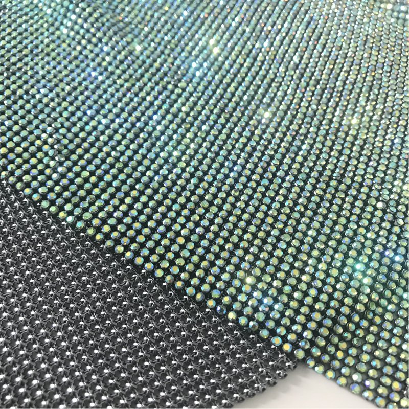 AA Grade PERIDOT AB Rhinestone Mesh Fabric For Clothes