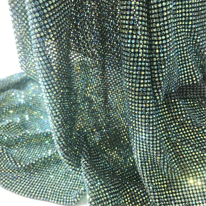 AA Grade PERIDOT AB Rhinestone Mesh Fabric For Clothes