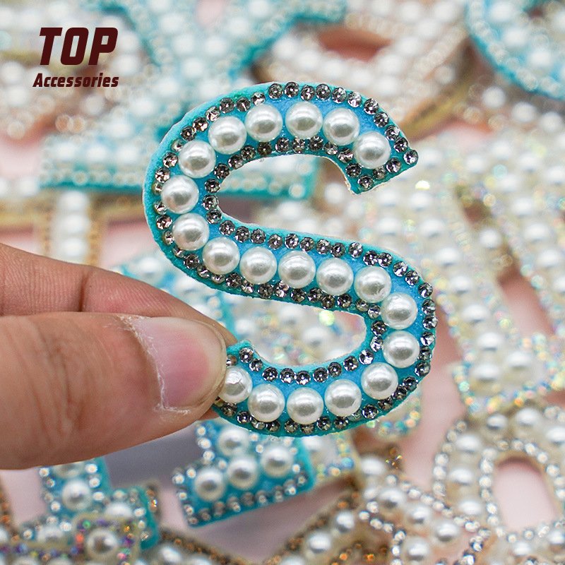 DIY Garment Accessories Rhinestones Pearl Letter Iron on English Patches