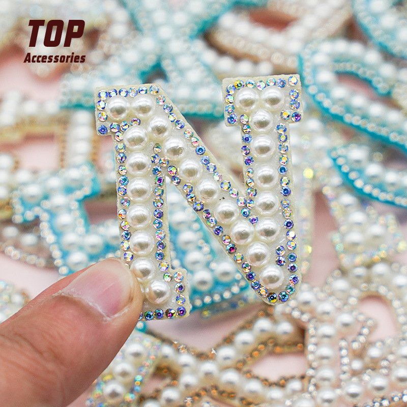 DIY Garment Accessories Rhinestones Pearl Letter Iron on English Patches