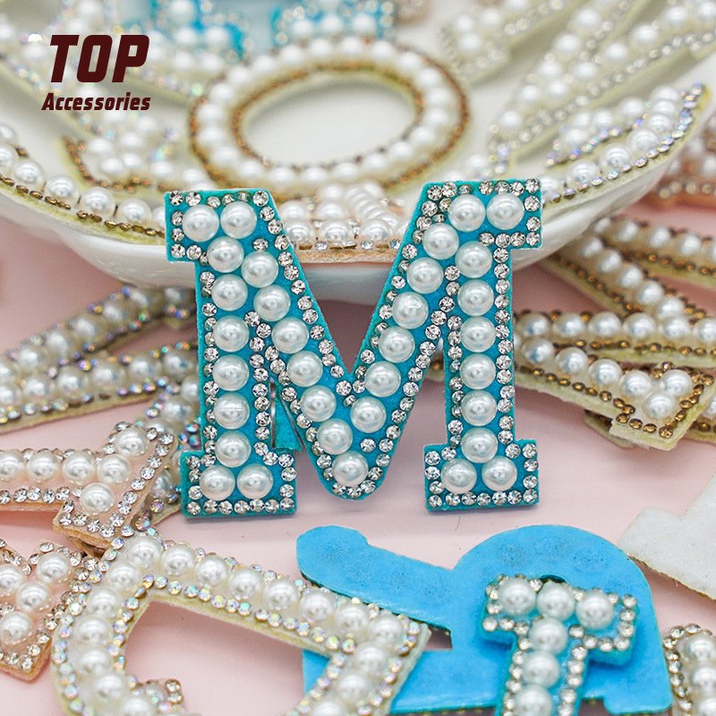 DIY Garment Accessories Rhinestones Pearl Letter Iron on English Patches