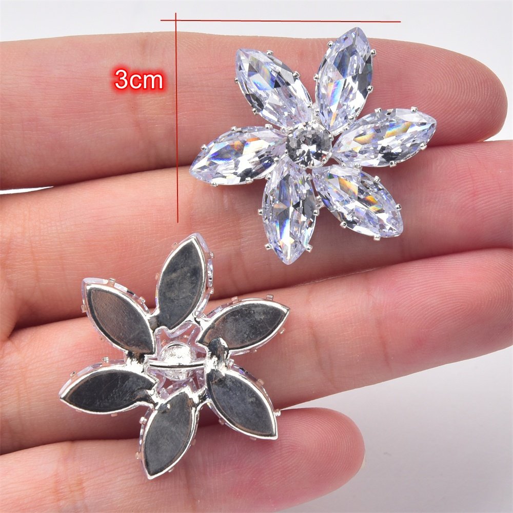 Luxury Crystal Buckle Rhinestone Applique Flat Back Zircon Flower Button Wedding Clothing Shoes Decoration Embellishment