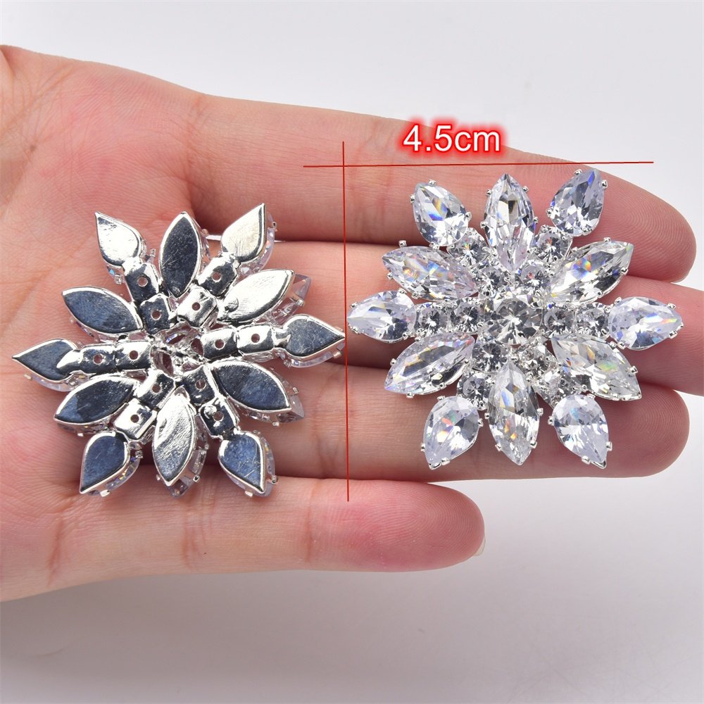 Luxury Crystal Buckle Rhinestone Applique Flat Back Zircon Flower Button Wedding Clothing Shoes Decoration Embellishment