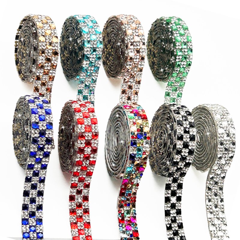 1.2Cm Width Crystal Diamond Tape Bling Hotfix Straps Trim Roll Rhinestone Sheet For Garment Rhinestone Ribbon Crafts Decoration