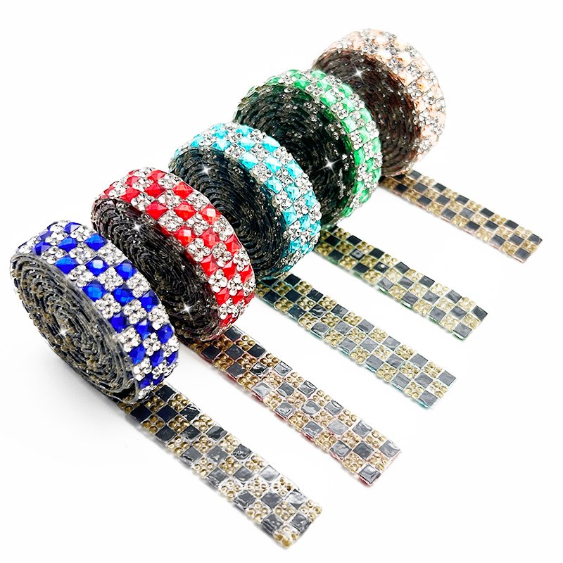 1.2Cm Width Crystal Diamond Tape Bling Hotfix Straps Trim Roll Rhinestone Sheet For Garment Rhinestone Ribbon Crafts Decoration