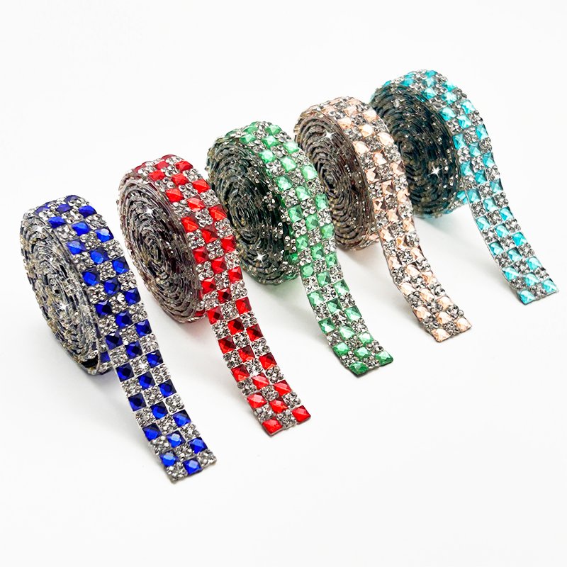 1.2Cm Width Crystal Diamond Tape Bling Hotfix Straps Trim Roll Rhinestone Sheet For Garment Rhinestone Ribbon Crafts Decoration