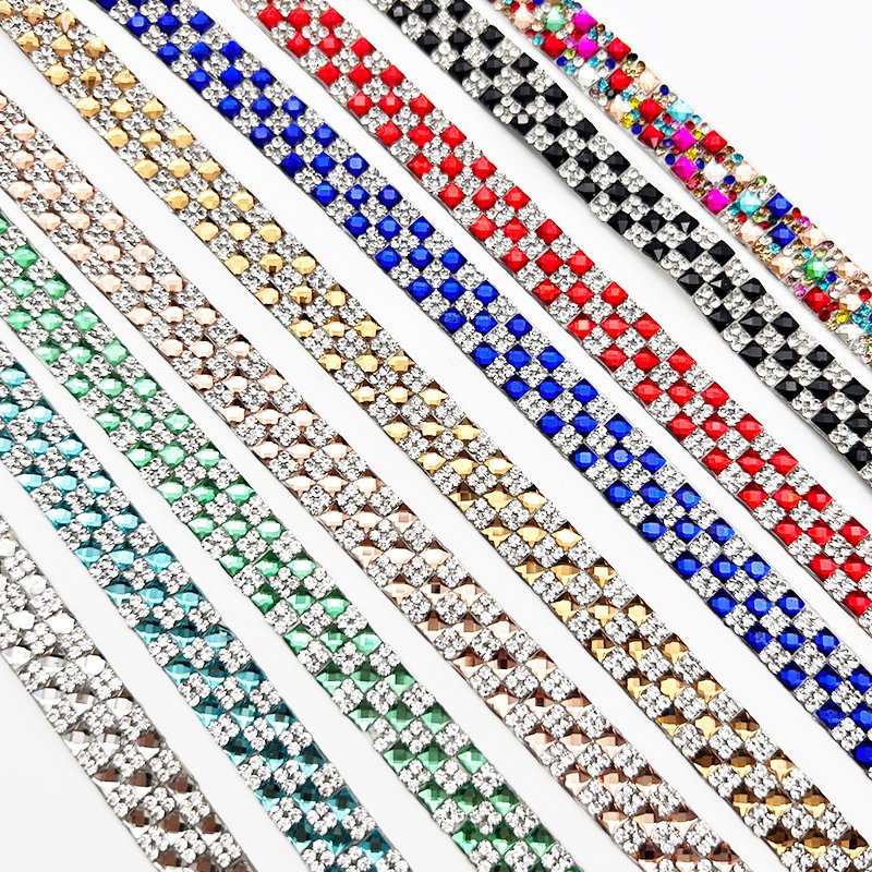 1.2Cm Width Crystal Diamond Tape Bling Hotfix Straps Trim Roll Rhinestone Sheet For Garment Rhinestone Ribbon Crafts Decoration