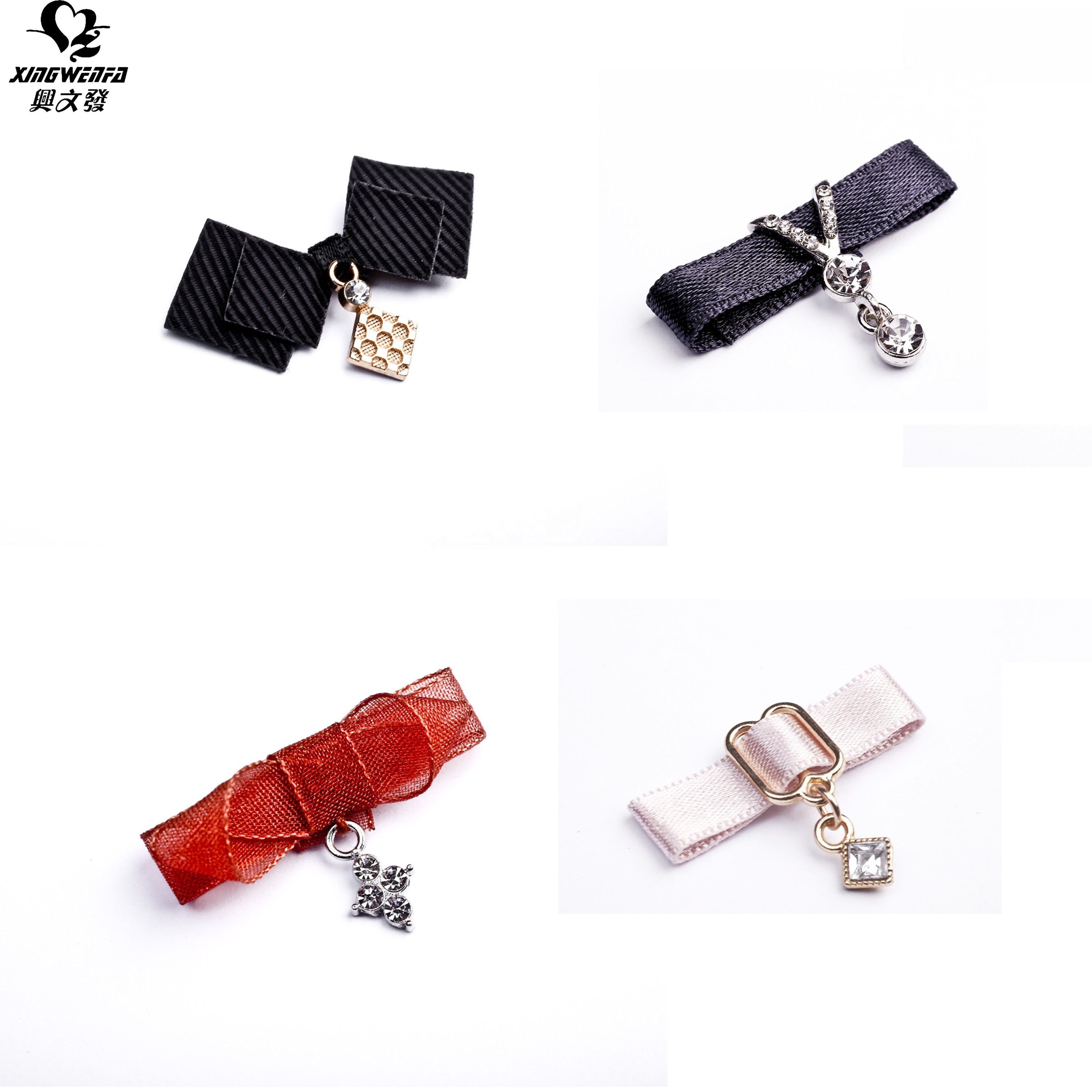 Underwear accessories glitter satin ribbon Factory wholesale underwear accessories beautiful rhinestone bra bow pendants