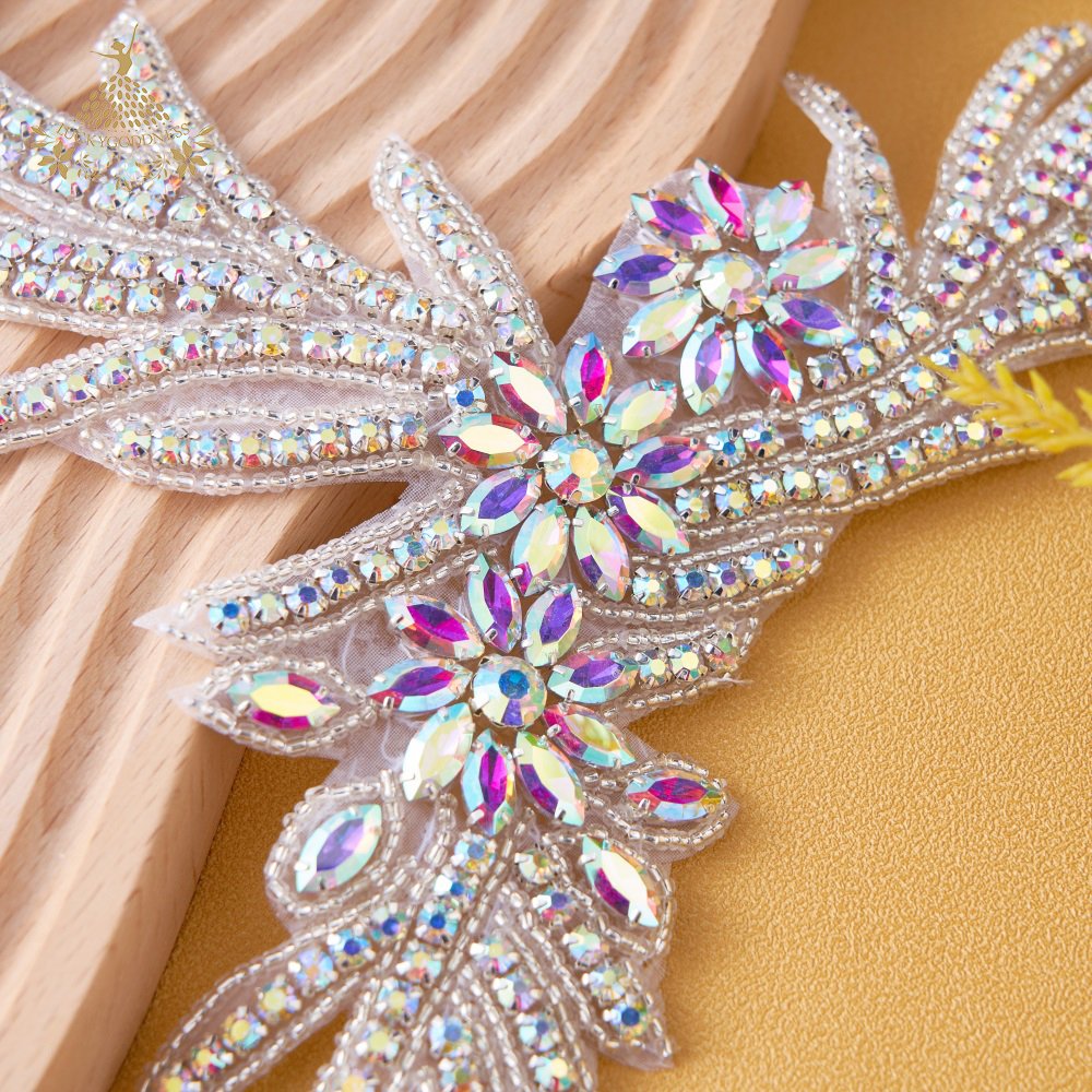 Bridal Belt Iron on Jeweled Crystal Sparkly Rhinestone Applique for dresses patches LG-1712