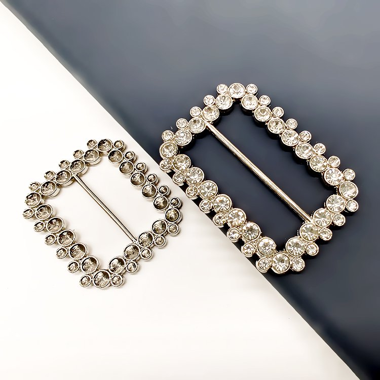 Custom Logo Clothes Accessories Luxury Rhinestone Square Ring Snap On Bag Buckles Metal Diamond Belts Buckle For Men And Women