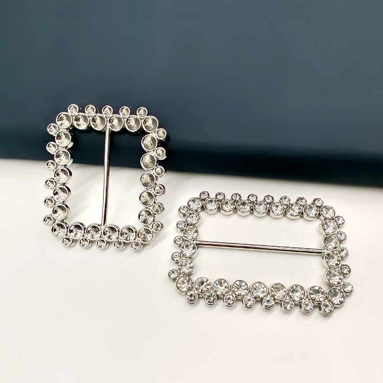 Custom Logo Clothes Accessories Luxury Rhinestone Square Ring Snap On Bag Buckles Metal Diamond Belts Buckle For Men And Women