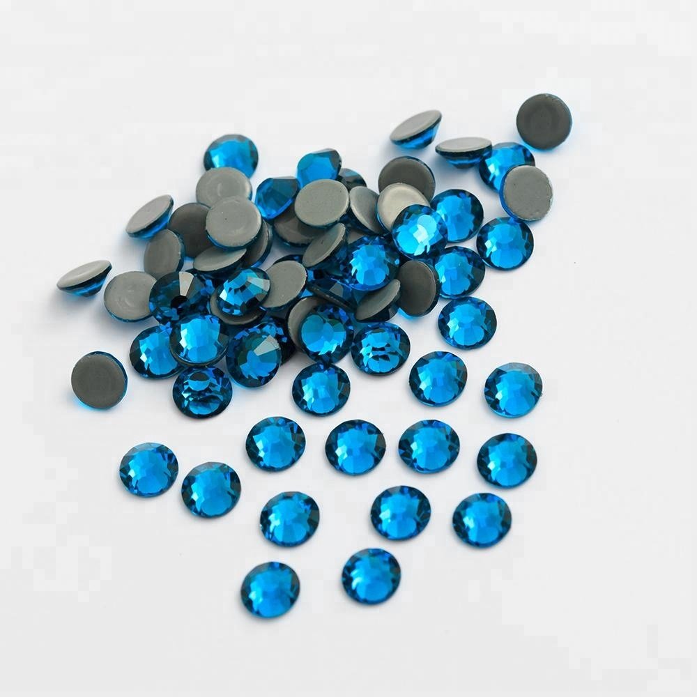 Wholesale A4 Quality Blue Zircon Color Stone Flat Back Rhinestone Hot Fix Glass Crystals Rhinestones Bulk Sale