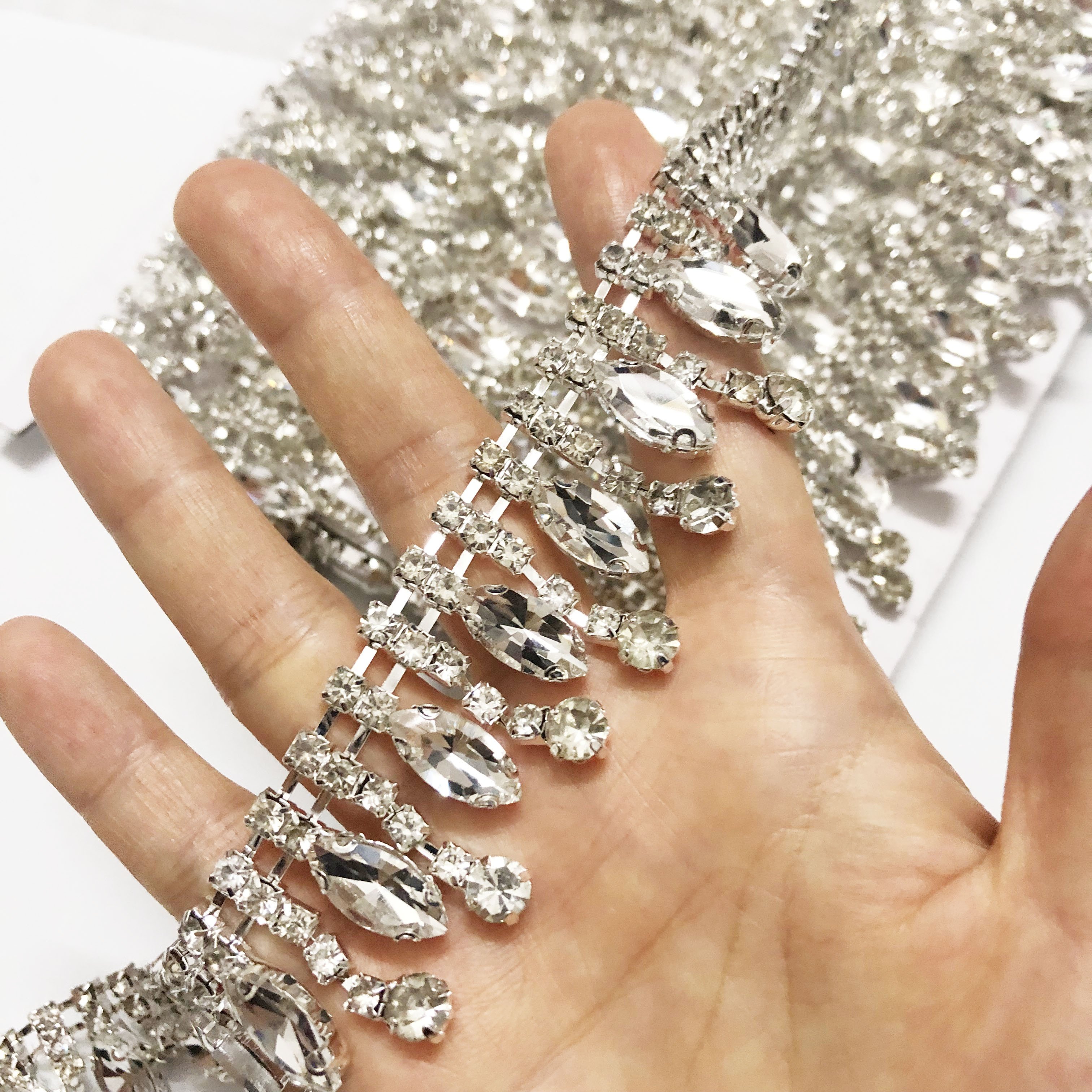 Shiny clothes decorative clear crystal rhinestone chain fringe LT0351