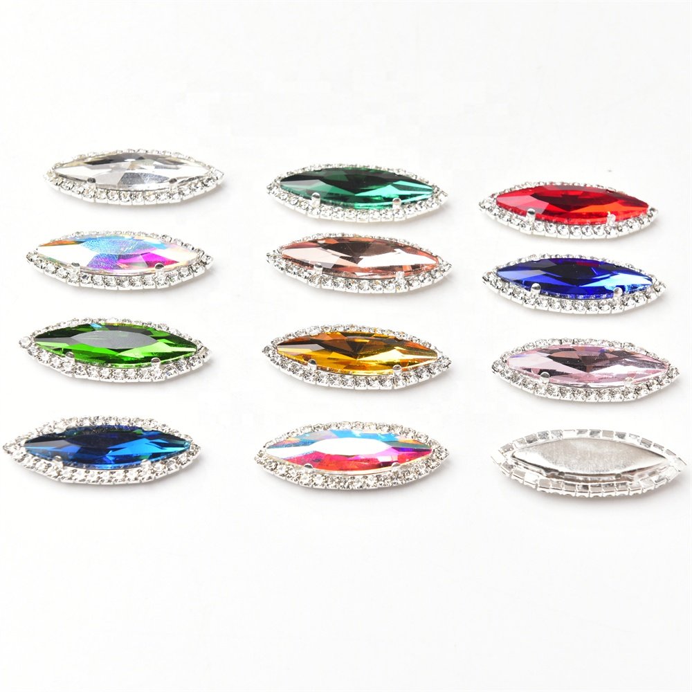 Large 10*35mm Horse Eye Shape Glass Diamonds Sew on Rhinestone With Silver Claw Marquise Crystal Stones for Clothes Shoes Bags
