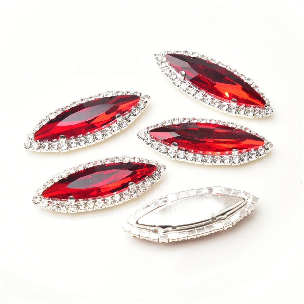 Large 10*35mm Horse Eye Shape Glass Diamonds Sew on Rhinestone With Silver Claw Marquise Crystal Stones for Clothes Shoes Bags