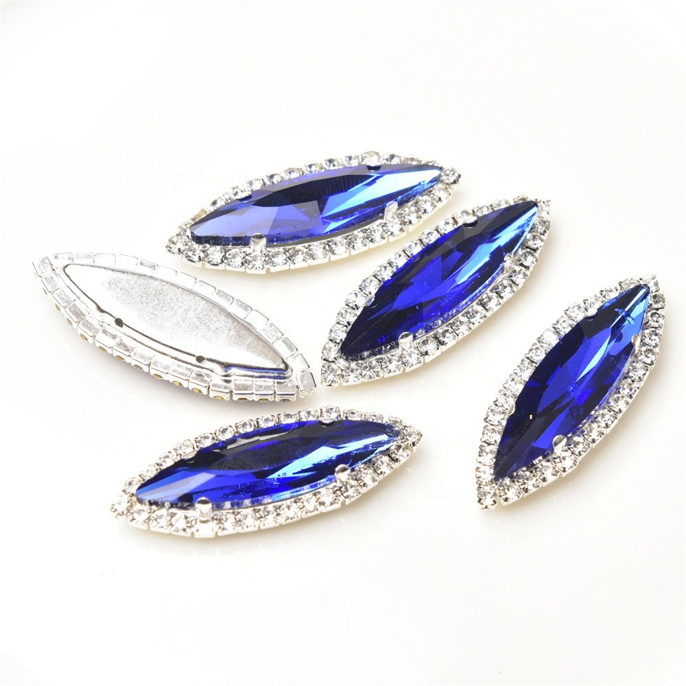 Large 10*35mm Horse Eye Shape Glass Diamonds Sew on Rhinestone With Silver Claw Marquise Crystal Stones for Clothes Shoes Bags